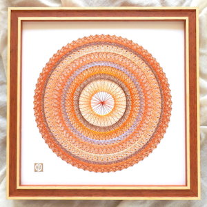糸とおし曼荼羅 【秋橙】 －20×20cm－ （額縁付）